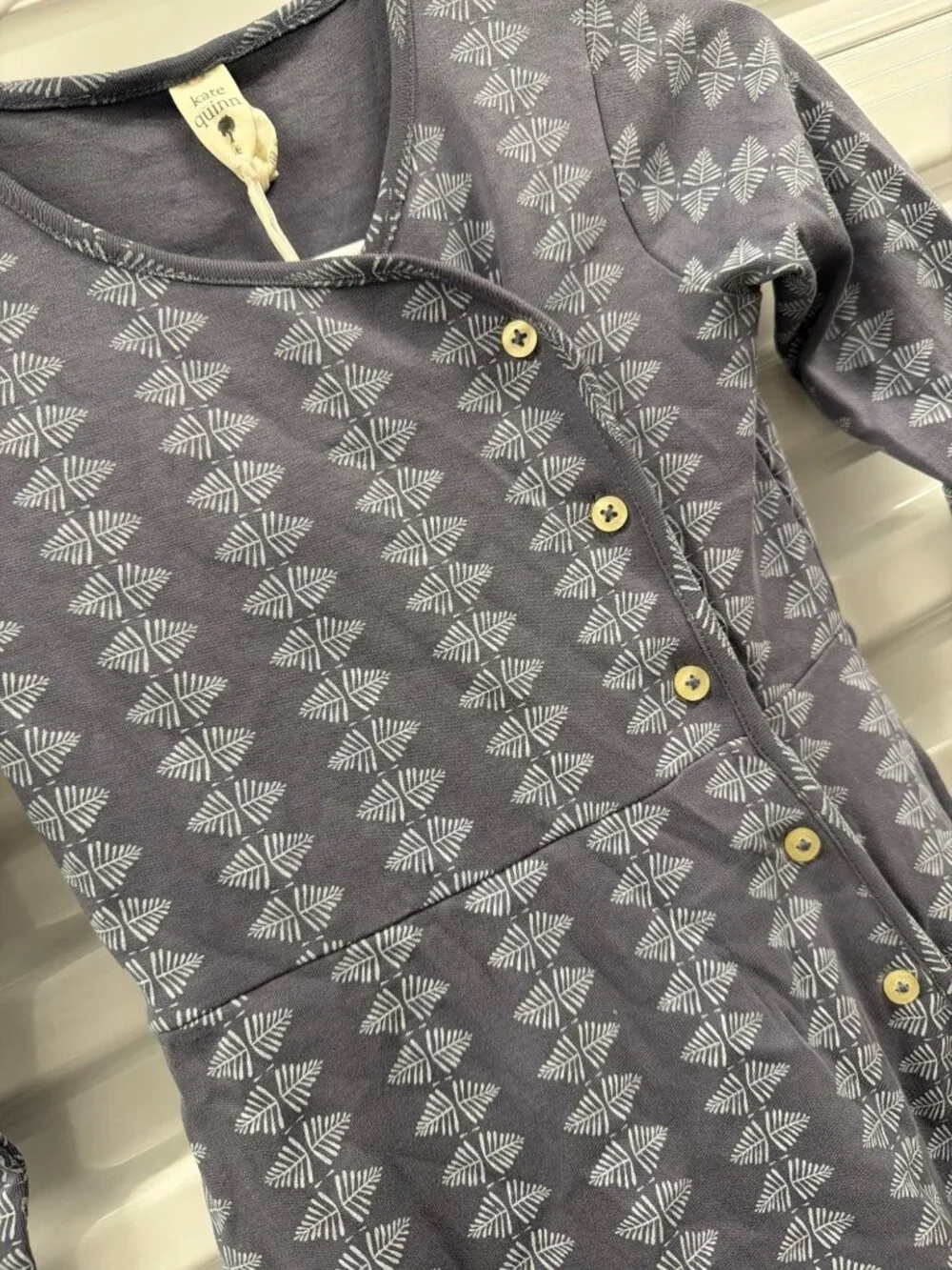 Kate Quinn Button Front Dress Grey Blue Girls Size 6Y